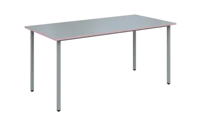 JSB 160N Jídelní stůl 1600 x 800 mm, deska šedá s hranou pastelově růžová / podnož stříbrná